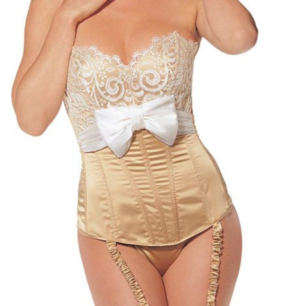 Gold Lace Bow Front Corset Set - NEW